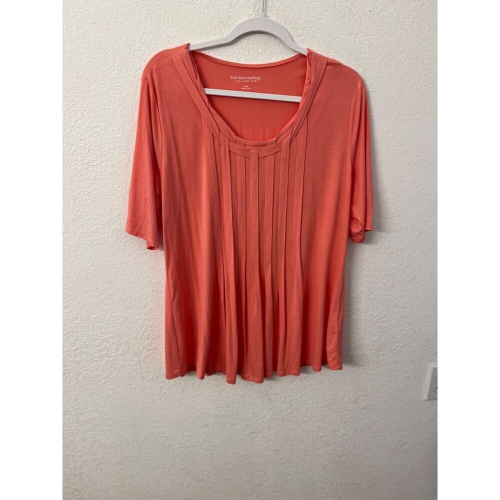 Soft Surroundings pleated salmon blouse women size large size